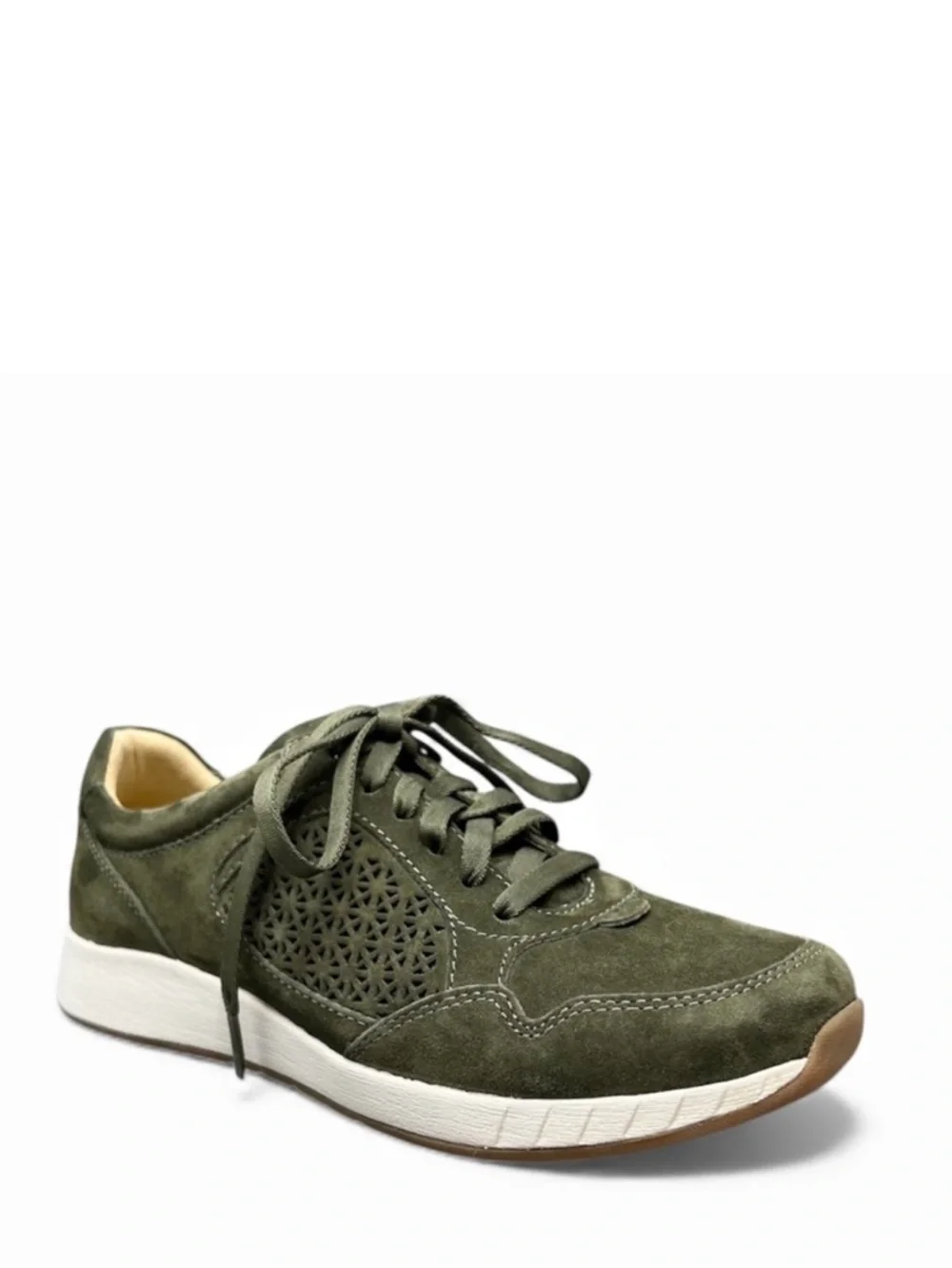 Dansko Catie Olive Green Suede Sneakers Shoe Size 38 = 7.5 - 8 Lace-Up Comfy EUC